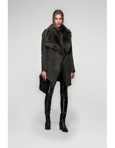 Elena - Anthracite Suede Shearling Coat meilleur choix